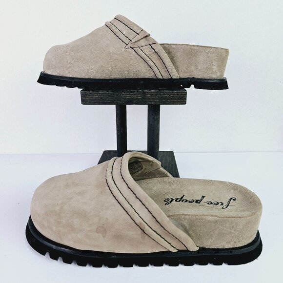Free People Women's Milo Beige Suede Platform Slip-On Clogs, Sz 8 - Picture 2 of 11